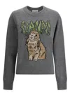 Ganni Bunny Wool Crewneck Sweater In Grey