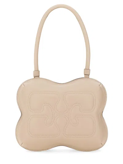 Ganni Butterfly Recycled Leather Handbag In Cream