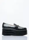 Ganni Black Patent Croco Butterfly Chain Platform Loafers In Black