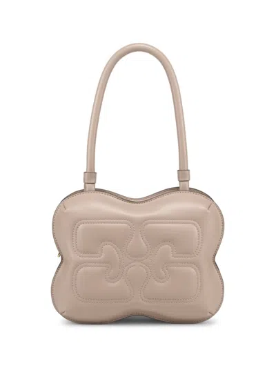 Ganni Small Egret Butterfly Shoulder Bag In Oystergray