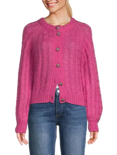 Ganni Women's Cable Knit Mohair Blend Cardigan In Pink