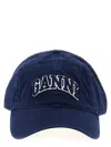 Ganni Blue Baseball Cap With Logo Lettering Embroidery On The Front And Logo Patch On The Rear