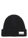 Ganni Wool-blend Ribbed-knit Beanie Hat In Black