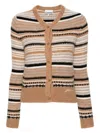 Ganni Multicolor Striped Cardigan With Logo Embroidery In Wool Woman In Beige