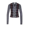 Ganni Grey Sweater With Classic Collar And Check Motif On The Front In Wool Woman