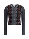 Ganni Grey Sweater With Classic Collar And Check Motif On The Front In Wool Woman In Gray