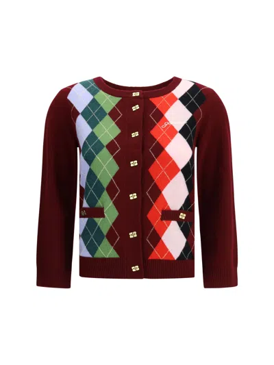 Ganni Burgundy Checked Cardigan In Cashmere Blend Women In Multi