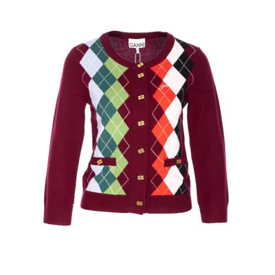 Ganni Argyle-pattern Cardigan In Red