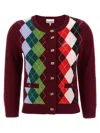 Ganni Burgundy Checked Cardigan In Cashmere Blend Women In Multi