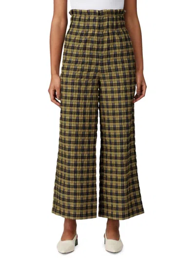 Ganni Women's Check Paperbag Flared Pants In Green