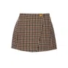 Ganni Plaid Wool Miniskirt In Brown