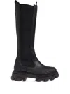 Ganni Black Knee-high Chelsea Boots - Size 41 Calf Leather In Black