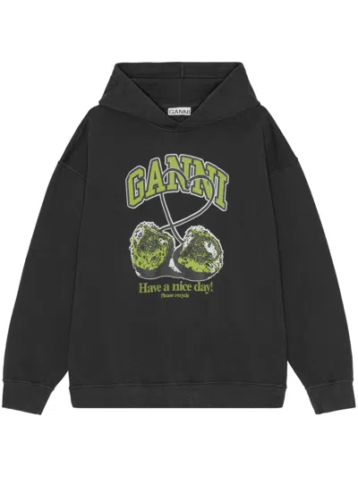 Ganni Women Cherries Organic Cotton Hoodie In Black