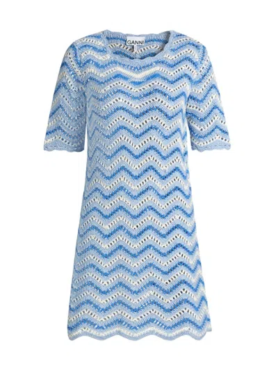 GANNI WOMEN'S CHEVRON COTTON CROCHET MNIDRESS