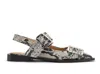 Ganni Buckled Eyelet-embellished Snake-effect Recycled Faux Patent-leather Ballet Flats In Multi
