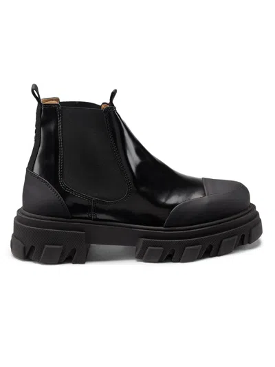 Ganni Women's Cleated Cap-toe Ankle Boots In Black