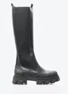Ganni Black Knee-high Chelsea Boots - Size 41 Calf Leather In Black
