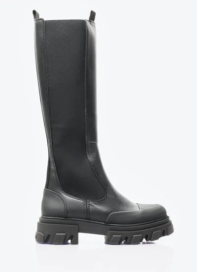 Ganni Women Cleated High Chelsea Boots In Black