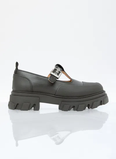 Ganni Women Cleated Mary-jane Shoes In Black