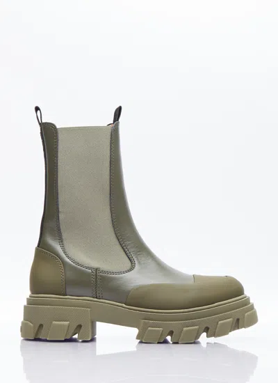 Ganni Women Cleated Mid Chelsea Boots In Green