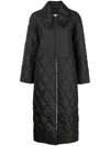 Ganni Quilted Recycled Ripstop Maxi Coat In Black