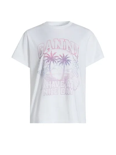 Ganni Women's Cocktail Logo Relaxed T-shirt In White