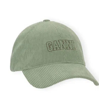 Ganni Women's Corduroy Cap In Green In Metallic
