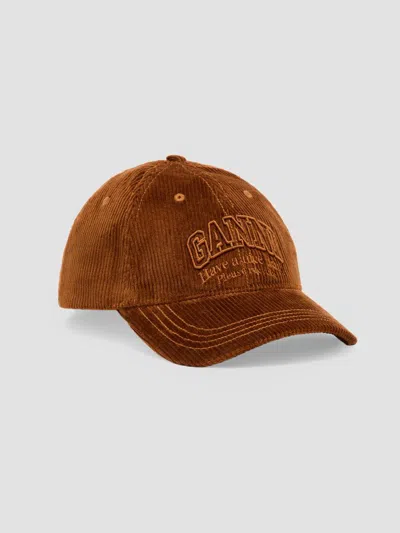 Ganni Women's Corduroy Logo Cap In Brown