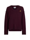 Ganni V-neck Knit Sweater In Burgundy