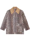 Ganni Long Sleeve Animal Print Jacket With Wide Collar In Brown