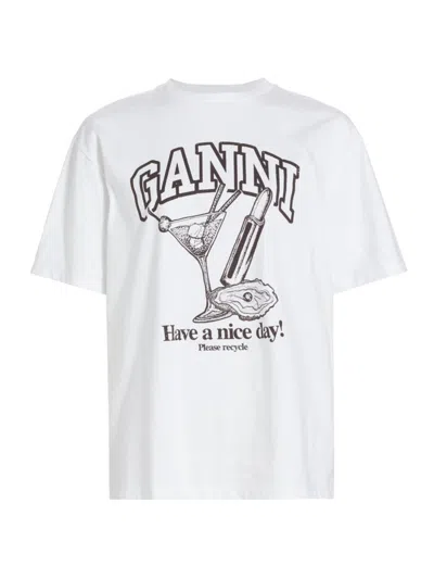 Ganni Women's Cotton Cocktail Logo T-shirt In Bright White