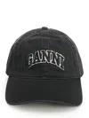Ganni Womens Black Brand-embroidered Cotton-canvas Cap In Black