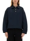 Ganni Heavy Fleece Drop Shoulder Polo Shirt In Blue