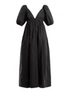 GANNI WOMEN'S BLACK COTTON POPLIN LONG DRESS