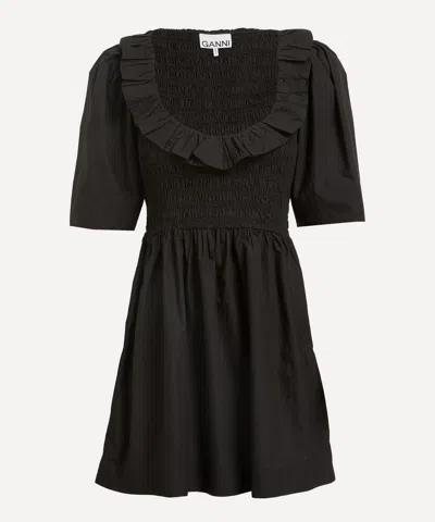 Ganni Women's Cotton-poplin Open-neck Smock Mini-dress