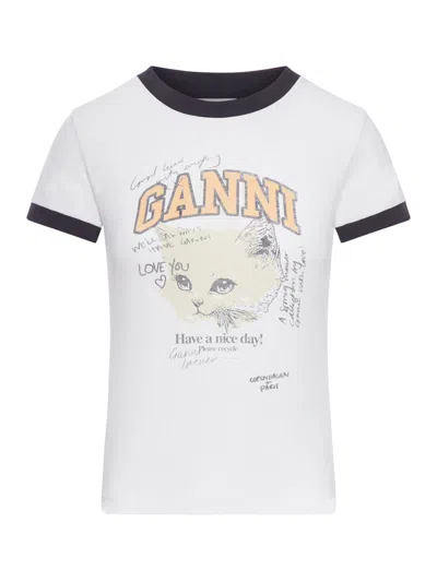 Ganni Women Cotton T-shirt With Print In White