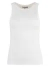 Ganni Soft Cotton Rib Tank Top Bright White In White