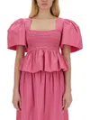 Ganni Fuchsia Smock Stitch Top In Pink