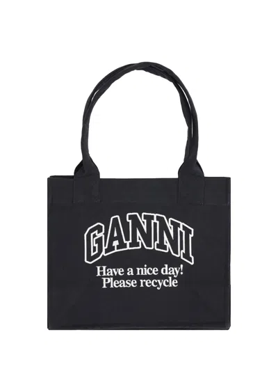 Ganni Women Cotton Tote Bag In Black