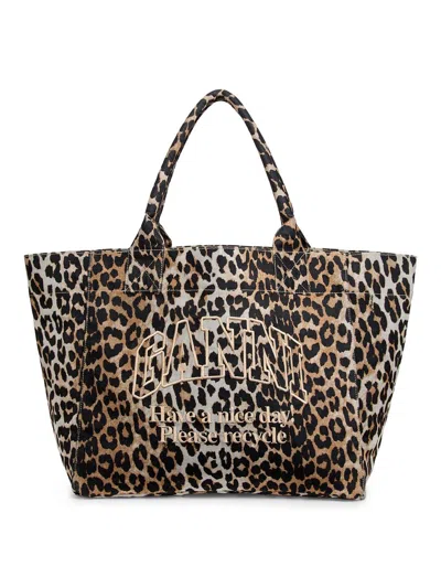 Ganni Women's Cotton-blend Medium Reversible Trapeze Tote Bag In Blue