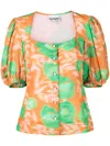 Ganni Women Crepe Blouse With Floral Print In Multi