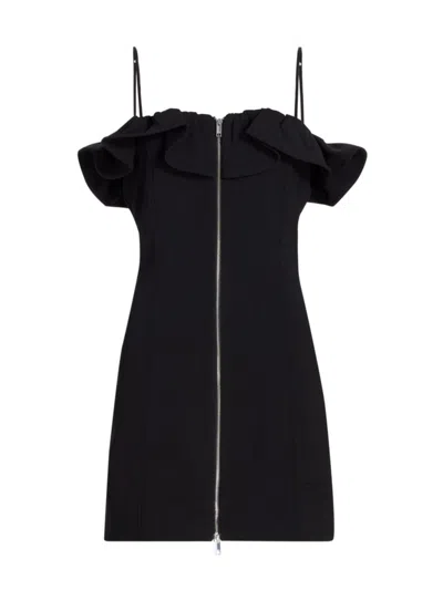 Ganni Women's Crepe Flounce Zip Minidress In Black