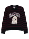 Ganni Graphic Wool Mix Poodle Stripe Crewneck Knitwear Multicolor In Multi