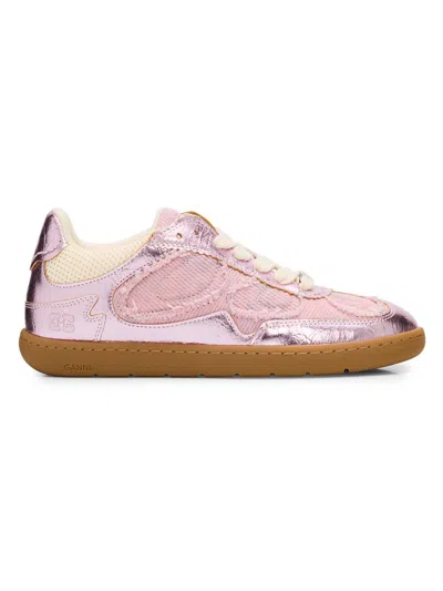 Ganni Women's Crinkle Low-top Sneakers In Pink
