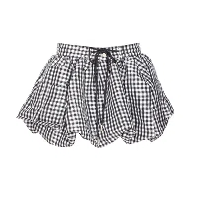 Ganni Women Crinkled Check Mini Bubble Skirt In Blue