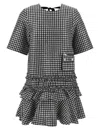 Ganni Black & White Crinkled Check Mini Dress