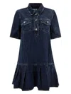 Ganni Crinkled Future Denim Mini Dress In Blue