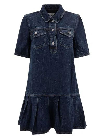 GANNI WOMEN'S CRINKLED DENIM MINI DRESS