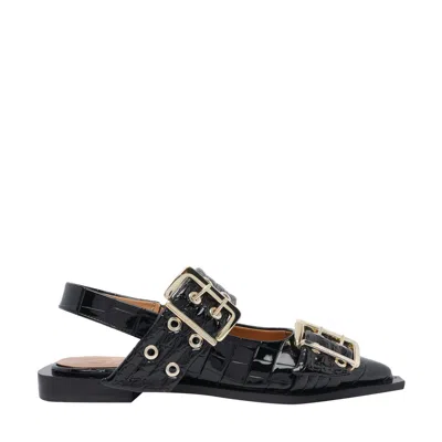 Ganni Women Croco Patent Feminine Buckle Ballerinas In Bordeaux