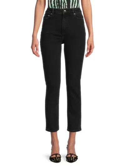 Ganni Women's Cropped Jeans In Washed Black